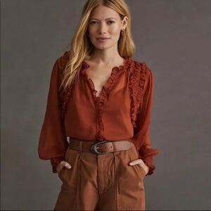Anthropologie Forever That Woman Women's Rust Orange HarvestRuffle Blouse XL